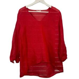 Eileen Fisher Long Sleeve Linen V Neck Red Size PS